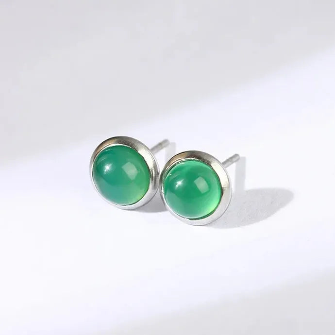 Vintage Green Synthetic Gemstone Stud Earrings for Women Minimalist Jewelry Zinc Alloy