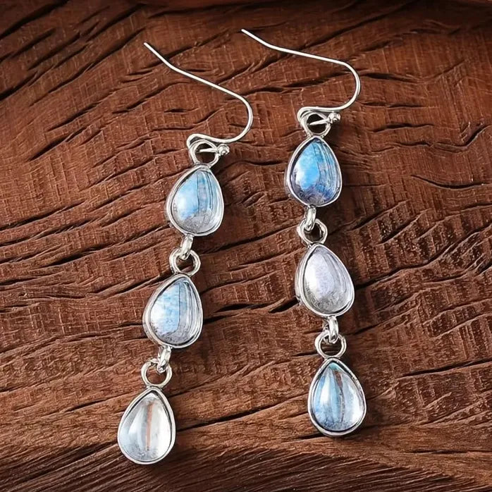 Brass Long Dangle Earrings with Imitation Moonstone for Women