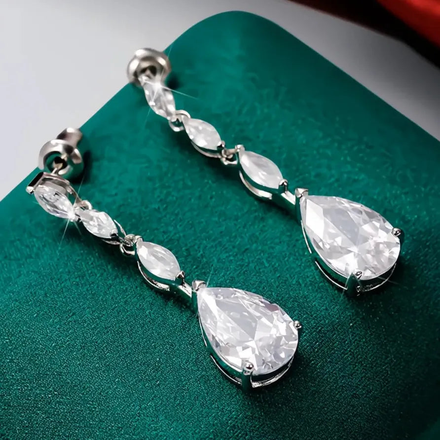 Bridal Silver Geometric CZ Dangle Earrings Elegant Wedding Jewelry