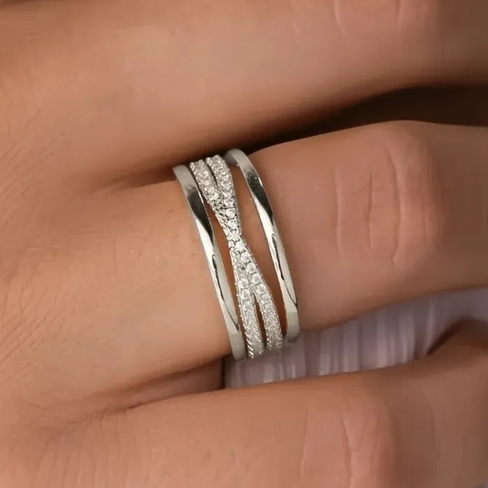 Stylish 3Pc Cross Ring Set for Women Silver Gold Brass Zirconia Jewelry