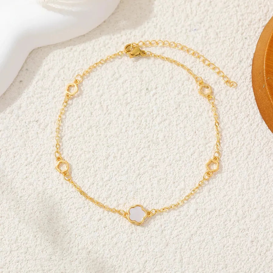 White Shell Opal Mini Flower Bracelet Stainless Steel 18K Gold Plated Adjustable Charm