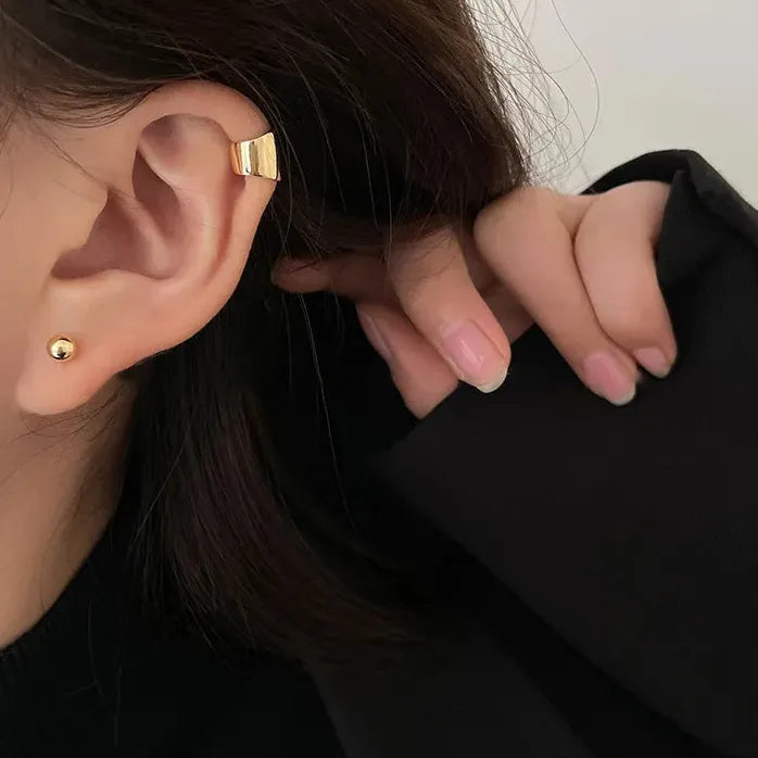 Irregular Geometric Copper Clip-On Wide Plate No-Piercing Earrings Stylish