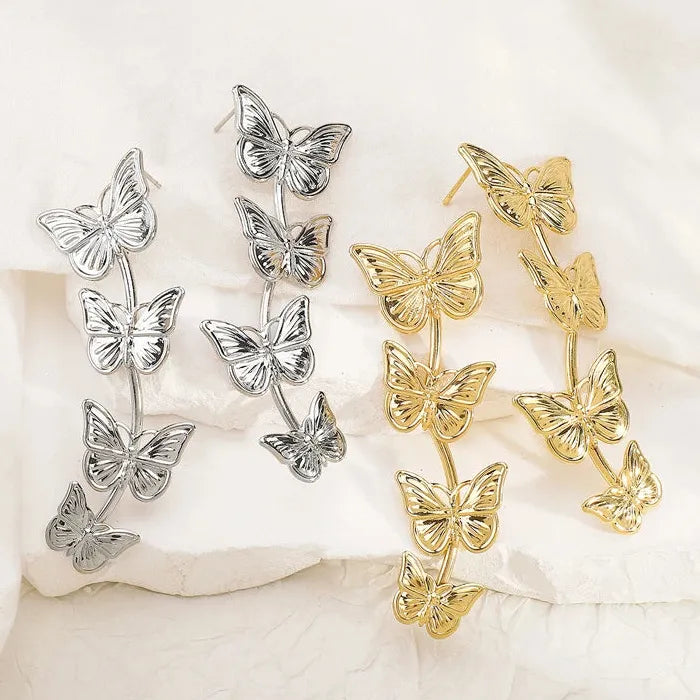 Vintage Zinc Alloy Butterfly Tassel Dangle Earrings for Women