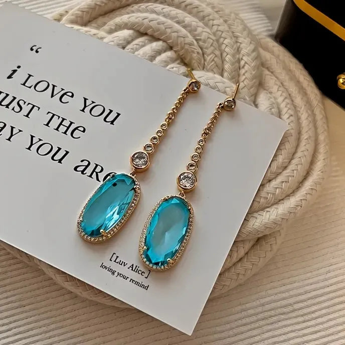 Silver Gold Sky Blue Cubic Zirconia Drop Earrings for Women Daily Wear Party Jewelry