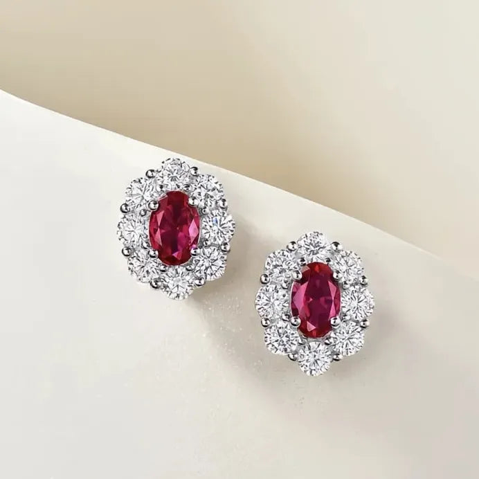 Elegant Red Oval Cubic Zirconia Geometric Stud Earrings for Women