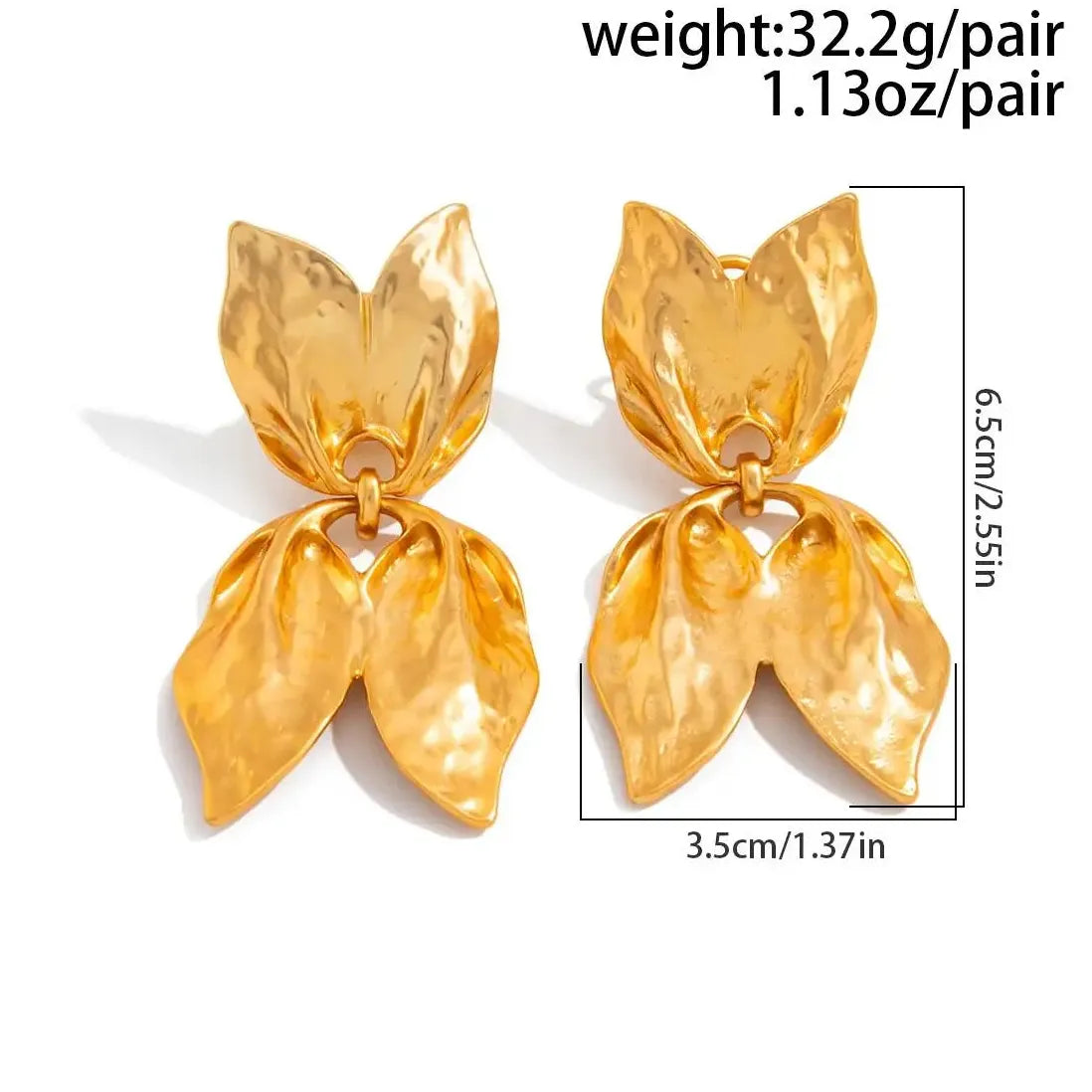 Vintage Ginkgo Leaf Stud Earrings for Women Double-Layer Charm Jewelry