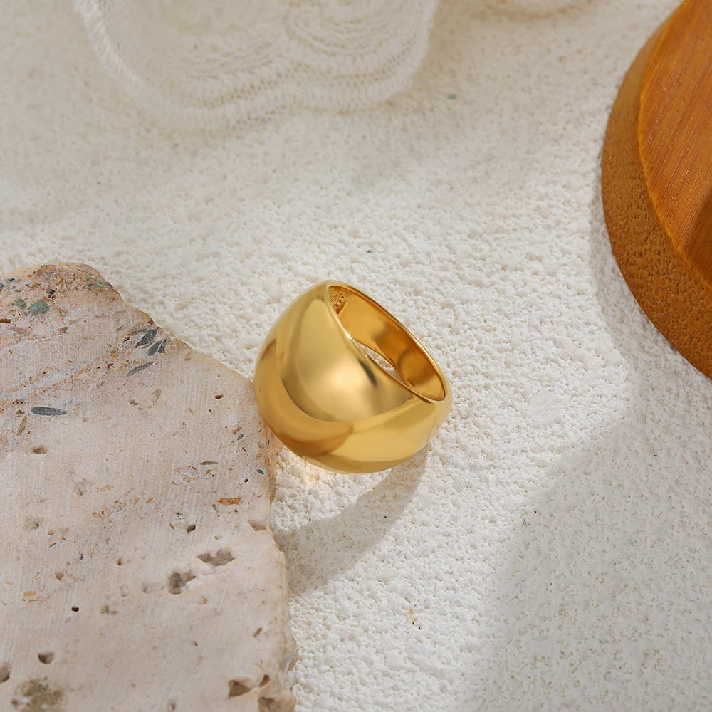 18K Gold Plated Stainless Steel Wide Dome Knuckle Ring for Women Minimalist Punk Vintage Jewelry
