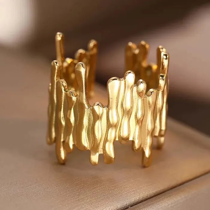 Stainless Steel Irregular Vertical Bar Ring Unisex Gold Silver Open Jewelry Accessory