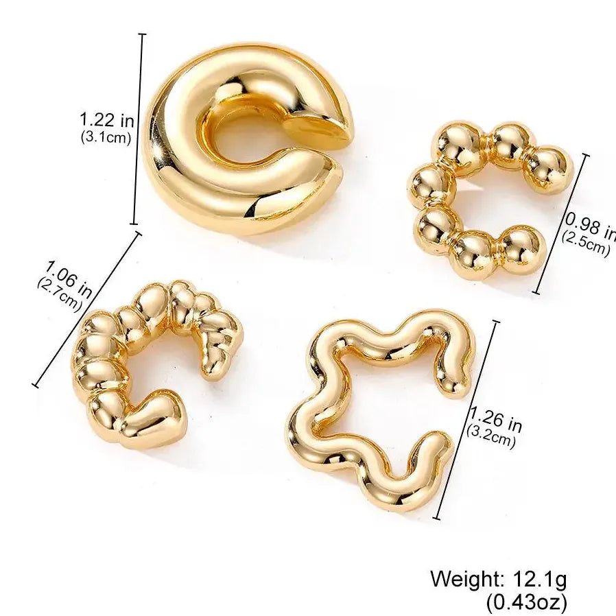 Geometric Round Bead Clip-On Earrings for Women No Piercing Cartilage Cuff