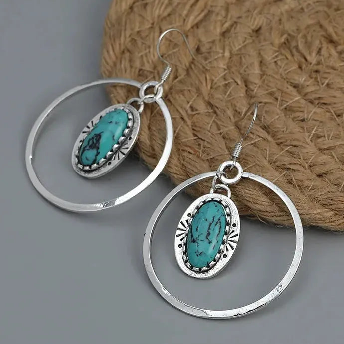 Vintage Boho Turquoise Drop Earrings Zinc Alloy Hook Jewelry Gift