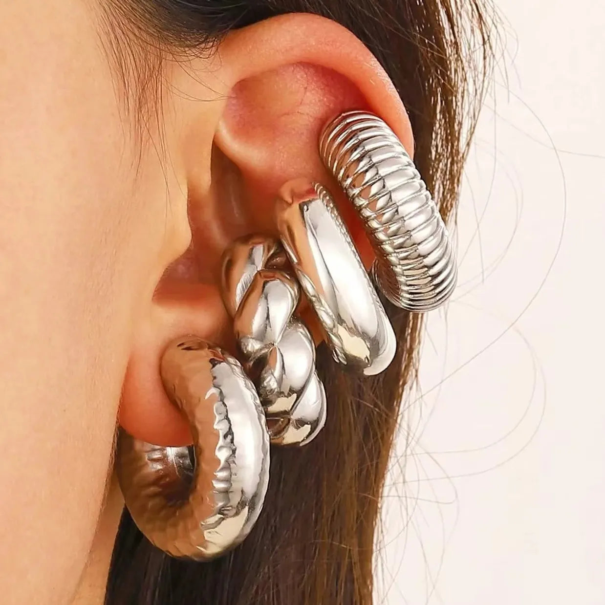 4Pc Vintage Geometric Clip Earrings Women Trendy C Shape Ear Cuff Jewelry