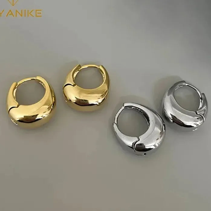 Copper Alloy Chunky Smooth Metal Hoop Earrings Women Girls Punk Jewelry