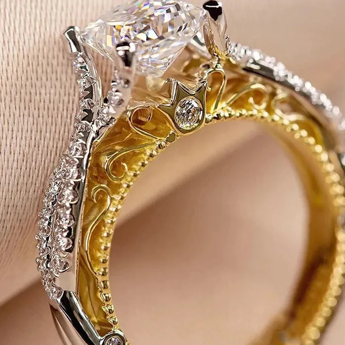 Two-tone Geometric CZ Brass Wedding Band Ring for Women
