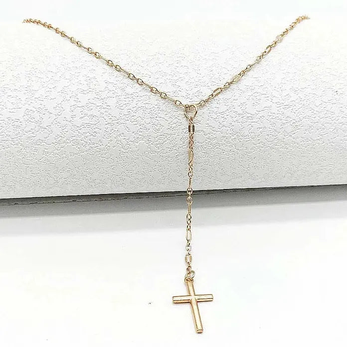 Vintage Gold Cross Pendant Necklace for Women Girls Metal Charm Jewelry