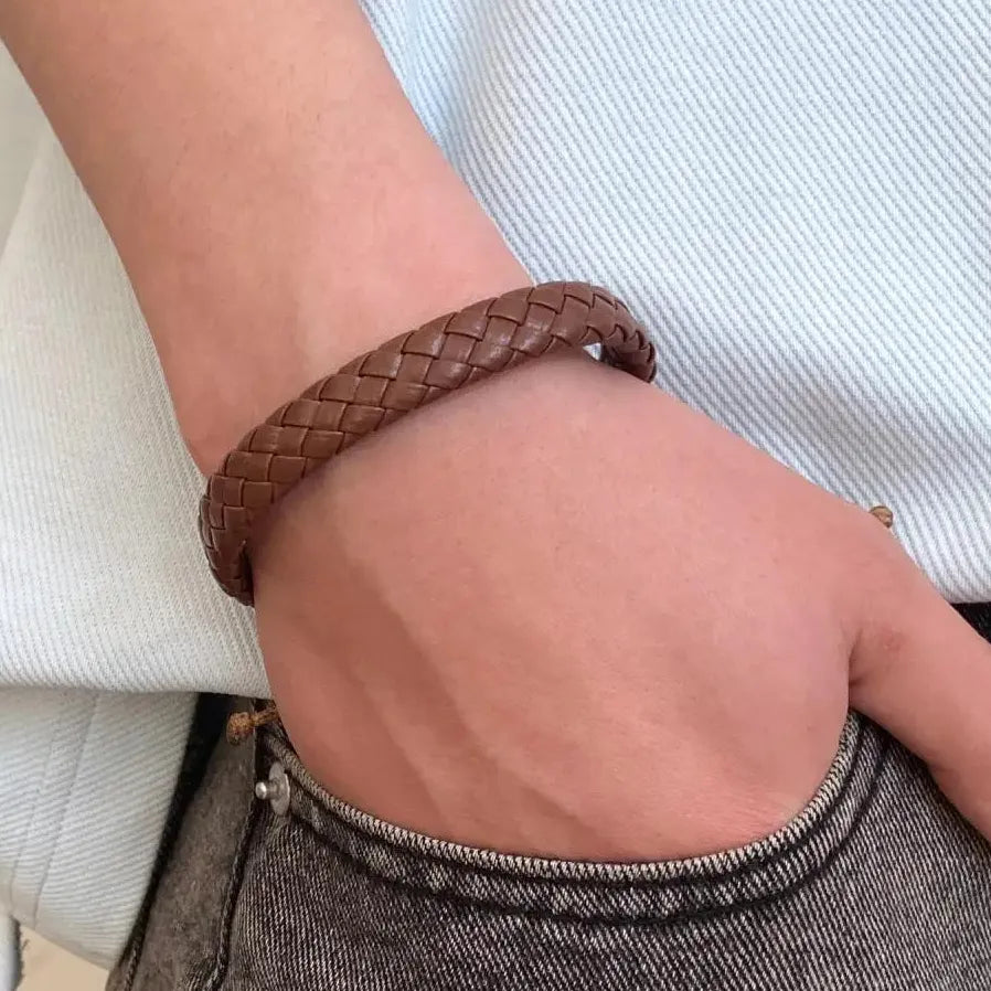 Hip Hop Punk Cross Double-Layer Handmade Woven Leather Adjustable Bracelet Men Women
