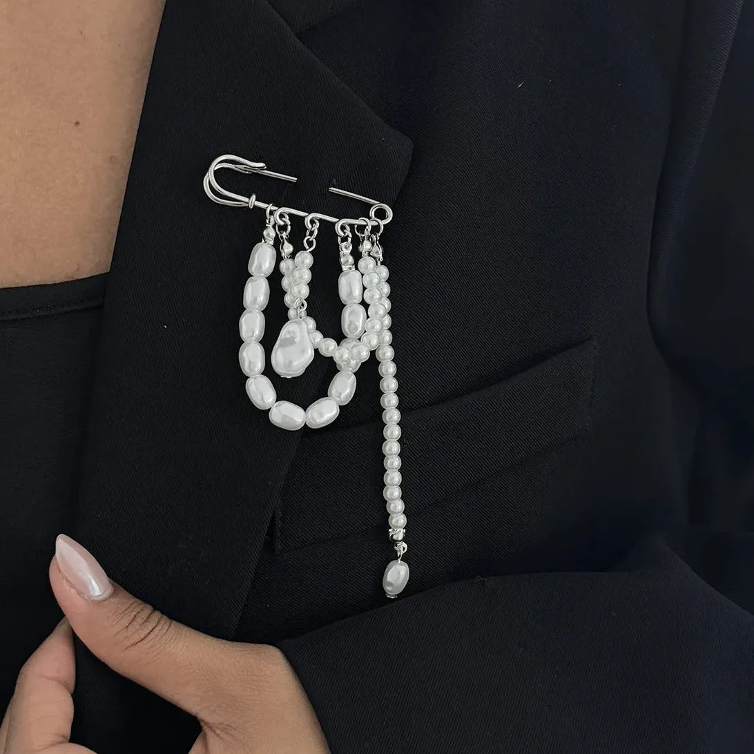 Pearl Beaded Brooch Pin Zinc Alloy Suit Accessory for Women Men
