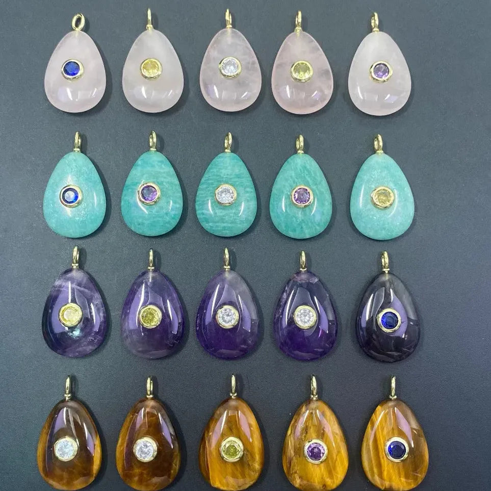 Natural Amber Geometric Pendant Necklace Multi-Color Crystal Rope Jewelry
