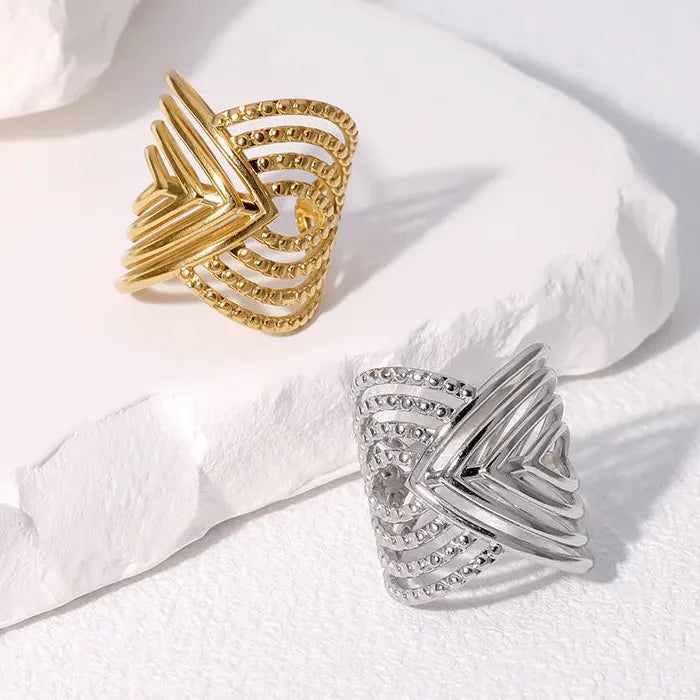 Vintage Stainless Steel Geometric Asymmetric Hollow Ring Punk Jewelry Gift Women