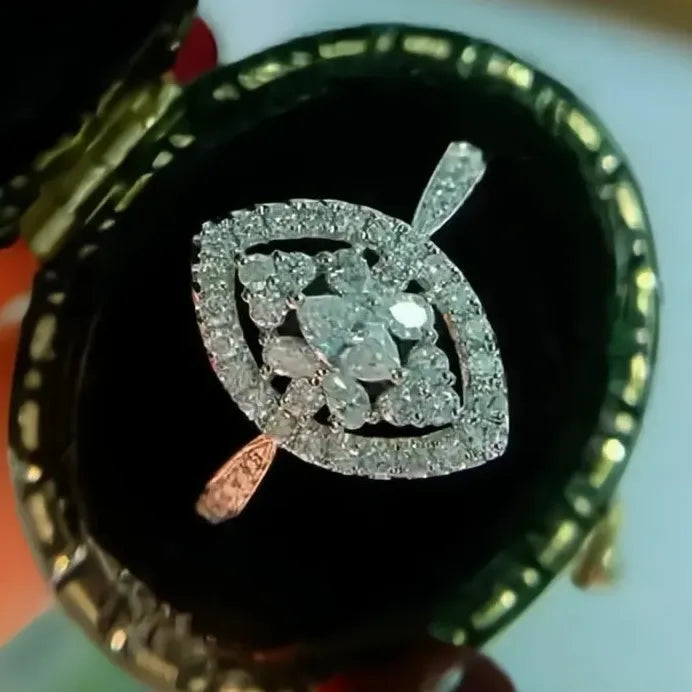 Marquise CZ Geometric Eternity Wedding Engagement Ring Silver Tone Women