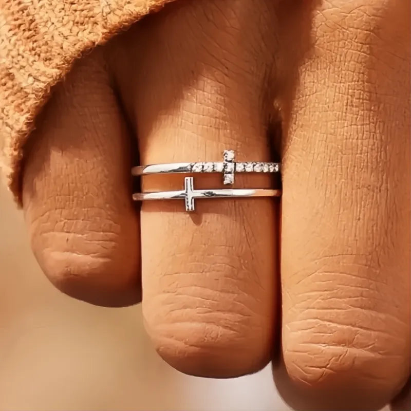 Gorgeous Women’s Double Layer Cross Ring Brass Cubic Zirconia Fashion Jewelry