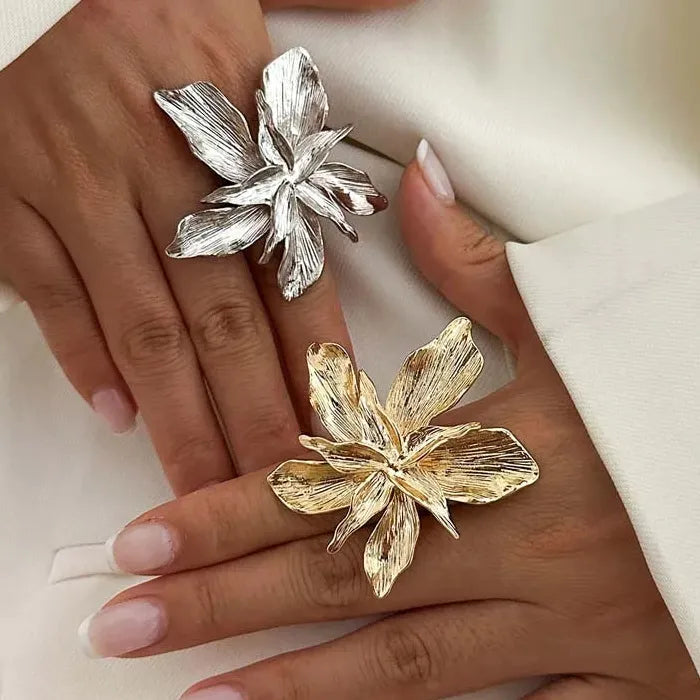 Vintage Gothic Large Metal Starfish Flower Adjustable Ring Women Trendy Jewelry