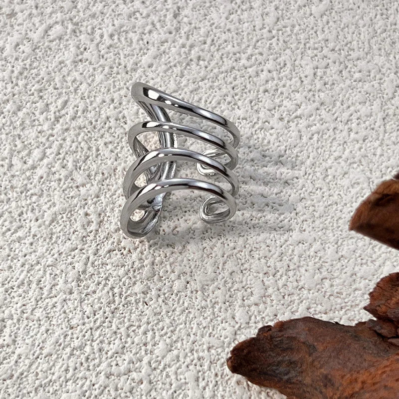 18k Gold Plated Stainless Steel Geometric Twist Ring Unisex Punk Jewelry