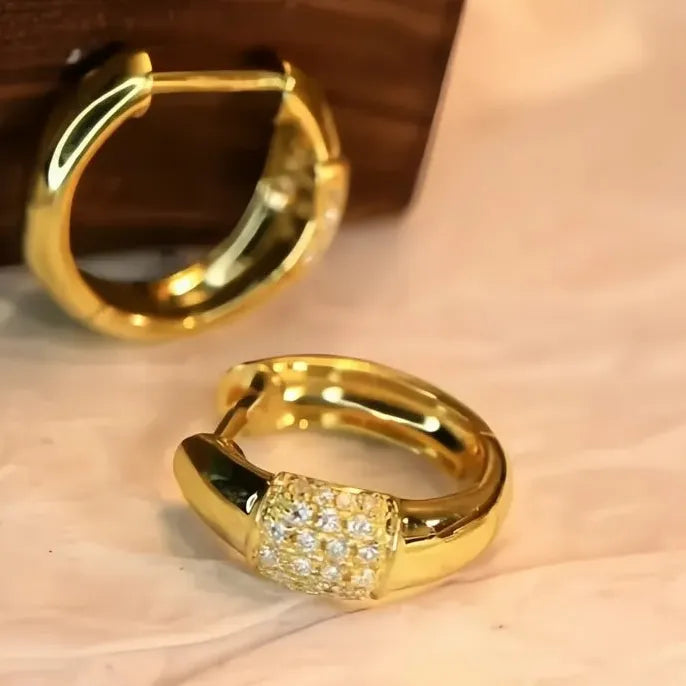 Gold Small Circle Hoop Earrings with Cubic Zirconia for Women Copper Alloy