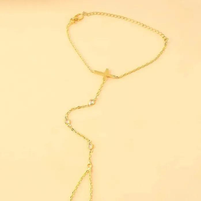 Copper Metal Cross Bracelet for Women Crystal Zircon Bead Chain Bangle Jewelry