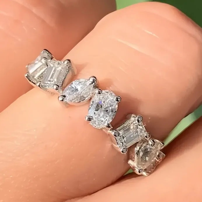 Elegant Geometric Cubic Zirconia Silver Wedding Engagement Ring for Women
