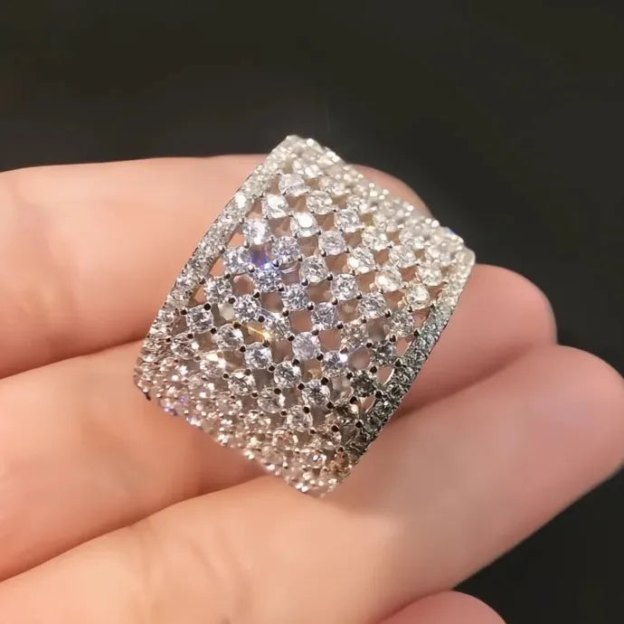 Wide Cubic Zirconia Geometric Brass Wedding Bands for Women Luxury Rings