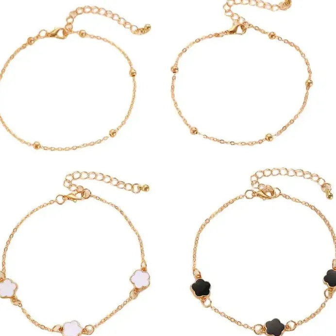 2Pcs Adjustable Zinc Alloy Five-Petal Flower Anklet for Women