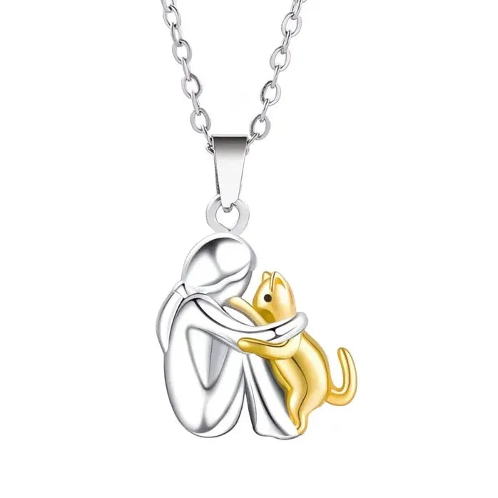 Cute Little Girl Puppy Pendant Necklace for Women Dog Jewelry Zinc Alloy