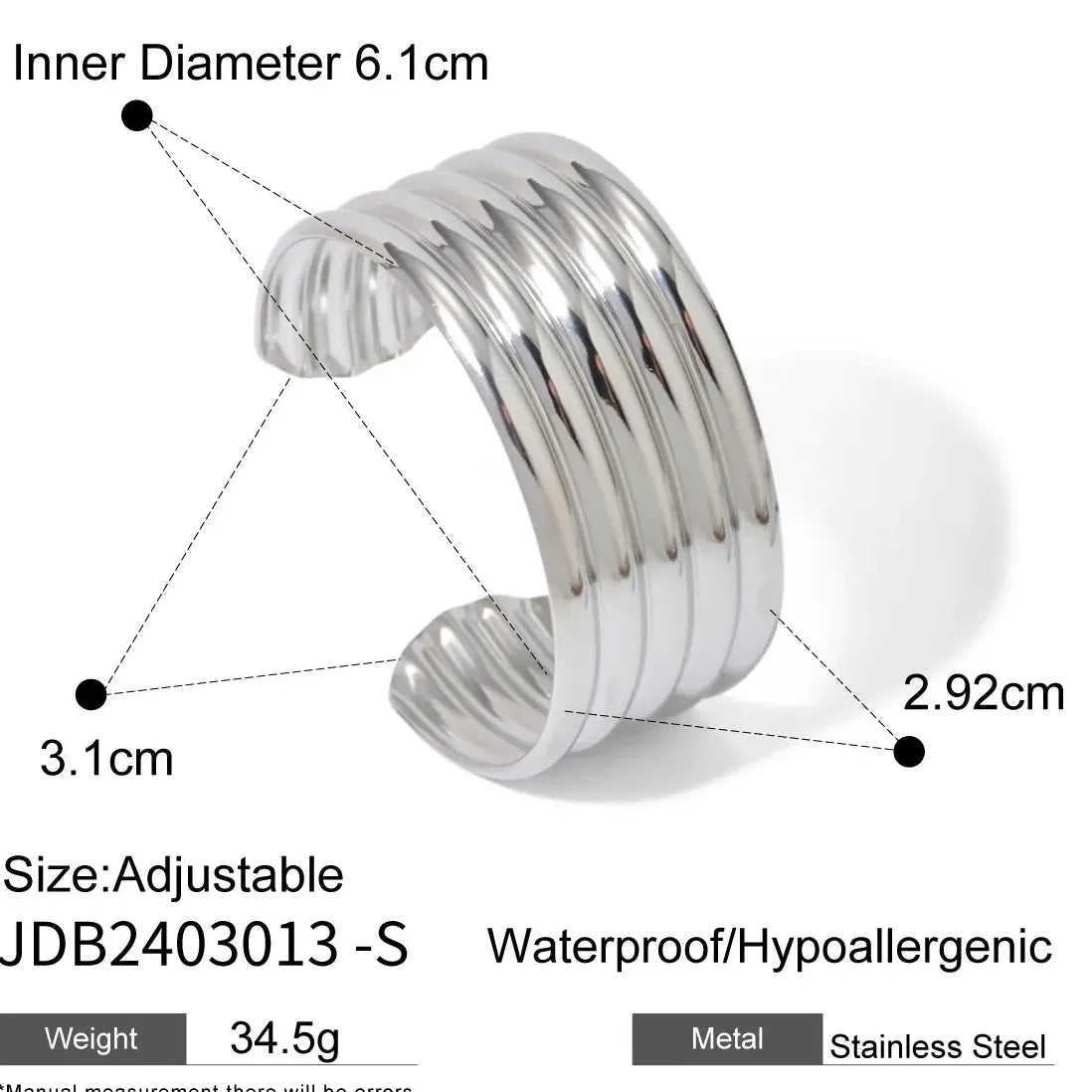 18k Gold Plated 316 Stainless Steel Geometric Adjustable Cuff Bracelet for Women