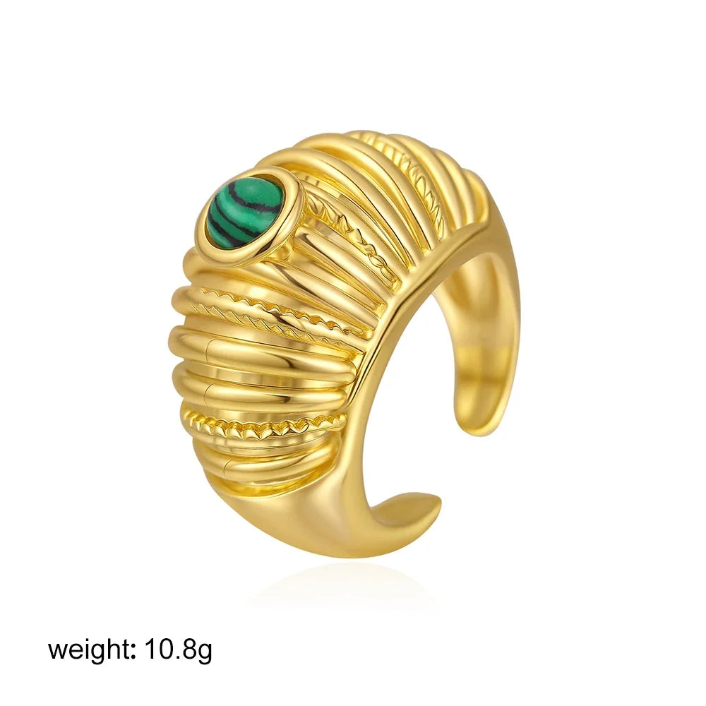 Chunky Geometric Dome Open Ring 18K Gold Plated Stainless Steel for Women