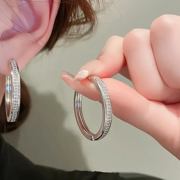 Silver Metal Large Geometric Hoop Earrings for Women Office Jewelry Copper Alloy
