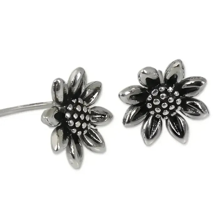 Vintage Brass Sunflower Stud Earrings Botanical Jewelry for Women