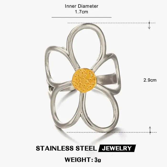Adjustable Silver Zircon Skeleton Flower Ring for Women Copper Jewelry Gift