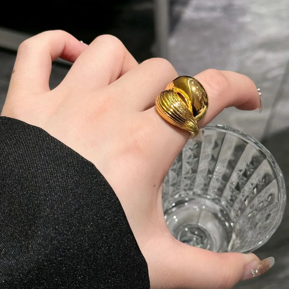 18K Gold Plated Stainless Steel Geometric Adjustable Open Ring Waterproof Gift