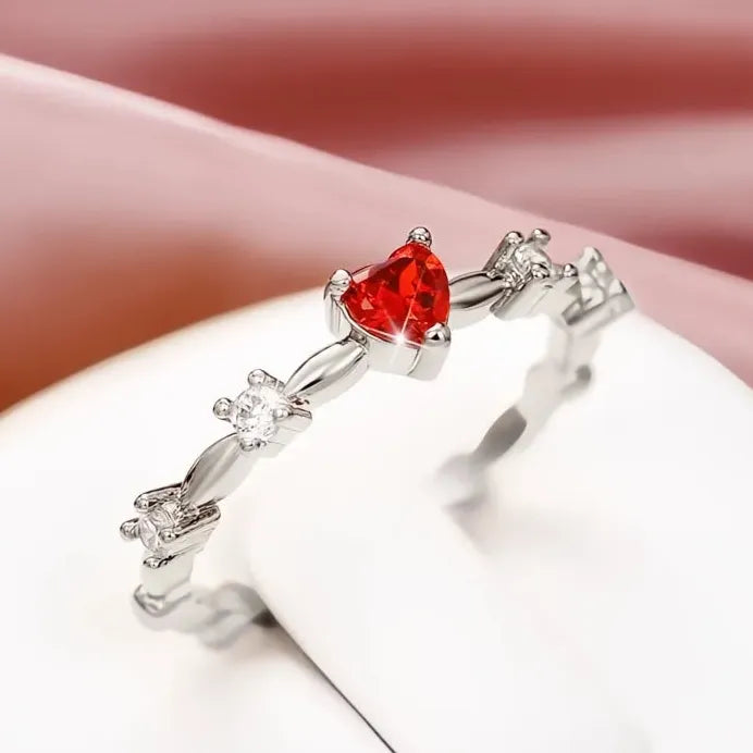 Geometric Heart Cubic Zirconia Wedding Engagement Ring for Women Gift