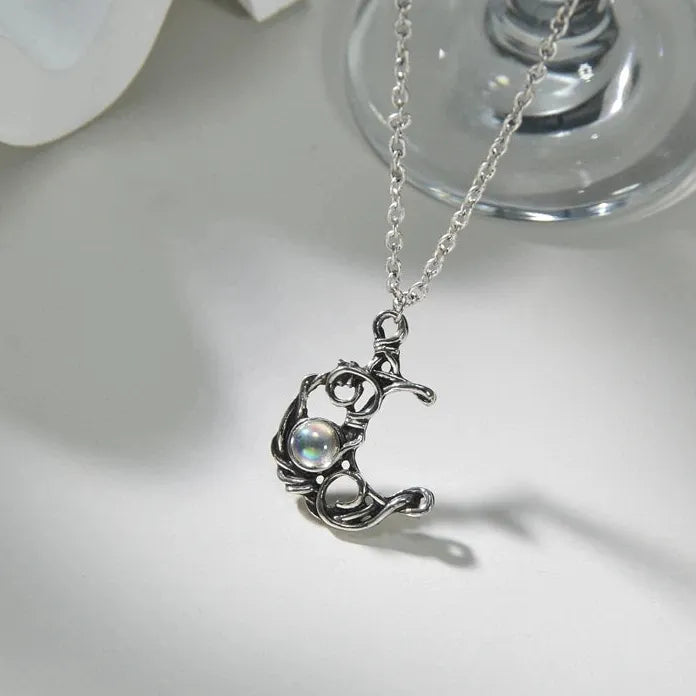 Copper Sun Moon Pendant Necklace with Rhinestones Vintage Jewelry Gift