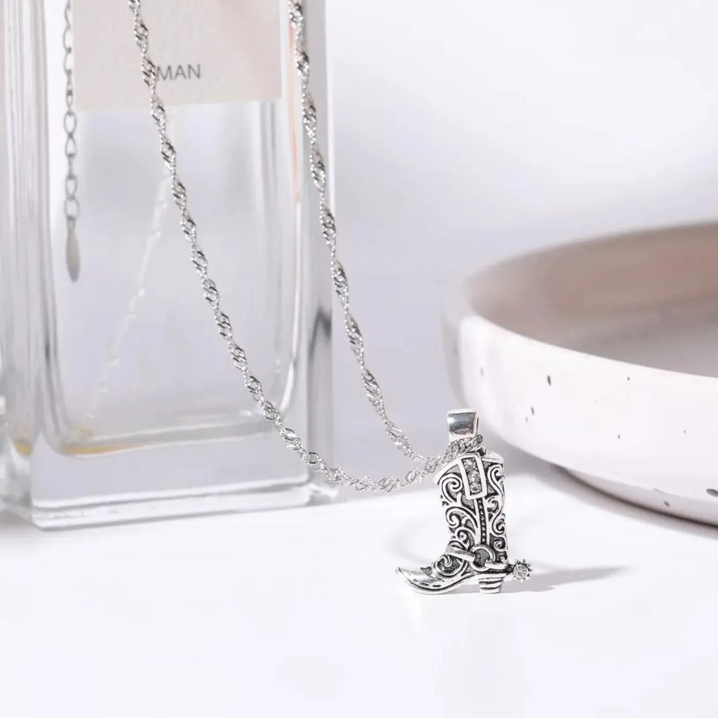 316 Stainless Steel Cowboy Boot Pendant Necklace 18K Gold Plated Gift Jewelry