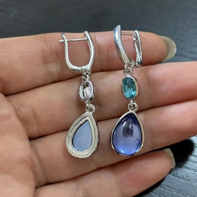 Water Droplet Blue Stone Drop Earrings for Women Synthetic Stone Jewelry