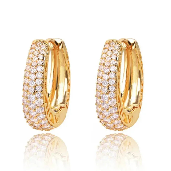 Hollow Gold Hoop Earrings for Women CZ Stone Paved Luxury Circle Jewelry