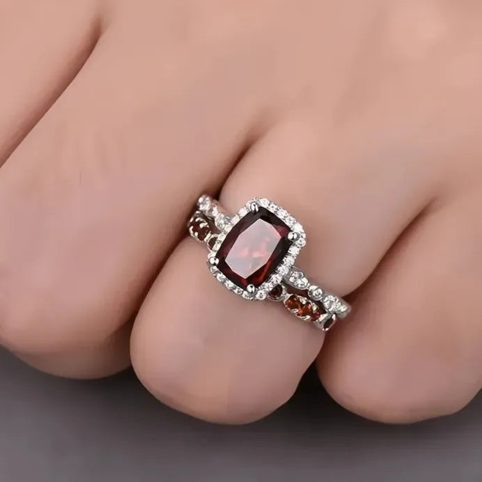 Brass Red CZ Bridal Wedding Engagement Ring Set Jewelry Collection