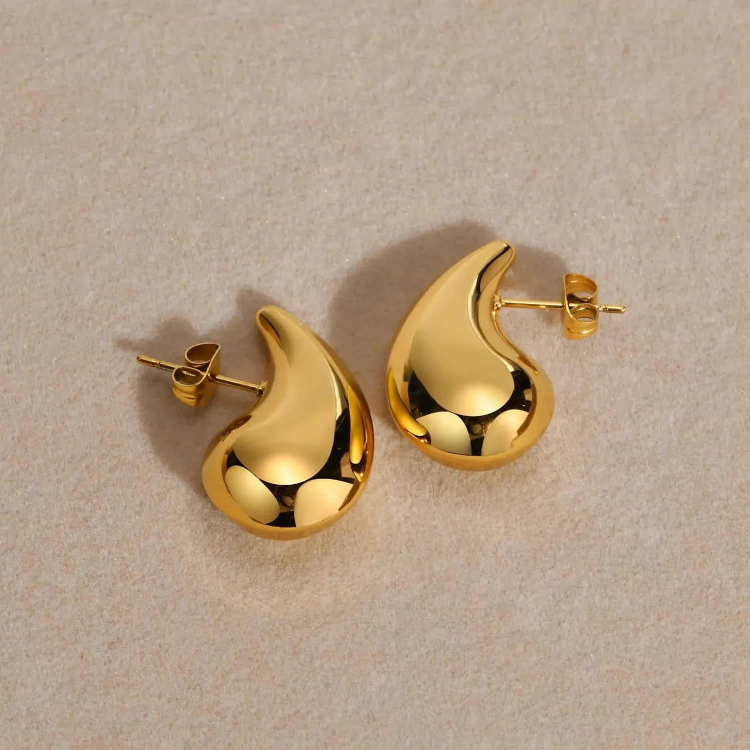 Vintage Water Drop Stainless Steel Chunky Stud Earrings for Women Waterproof