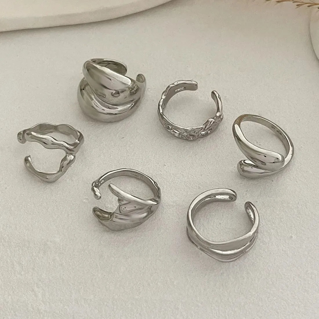 6Pcs Adjustable Vintage Geometric Metal Rings Set Gold Silver Bridal Jewelry