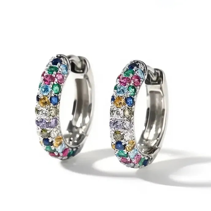 Colorful Crystal Round Hoop Earrings Copper Cubic Zirconia Lymphatic Drainage Magnetotherapy Weight Loss Jewelry