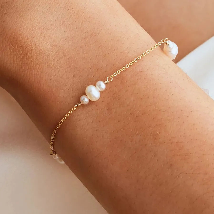 Handmade Adjustable 18k Gold Plated Pearl Bracelet Hypoallergenic Jewelry Non Tarnish