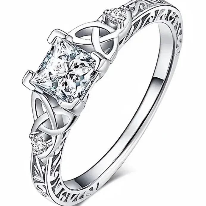 Nobel Princess Geometric Cubic Zirconia Wedding Band Ring for Women