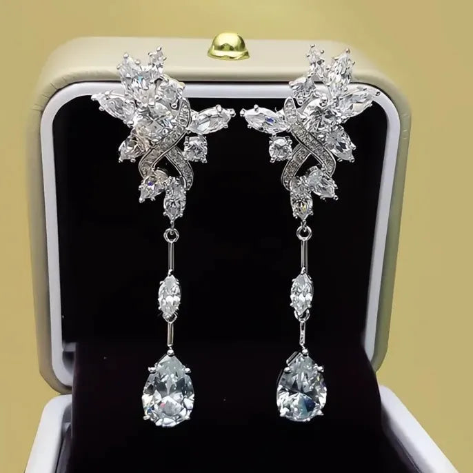 New Trendy Long Drop Earrings for Women with Crystal Cubic Zirconia Wedding Party Jewelry